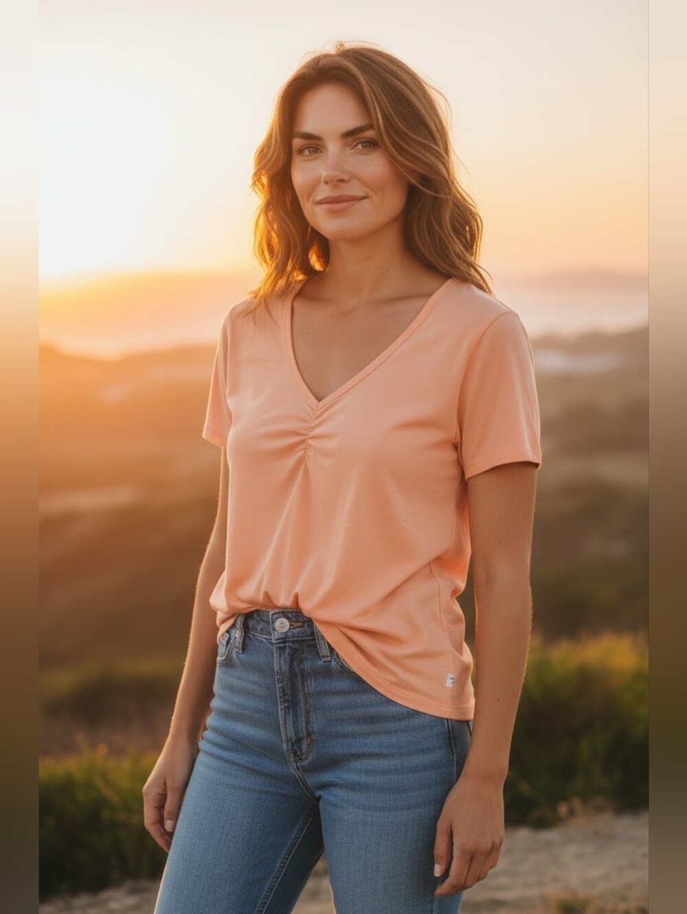 Toad&Co Peach V-Neck Short Sleeve Tee